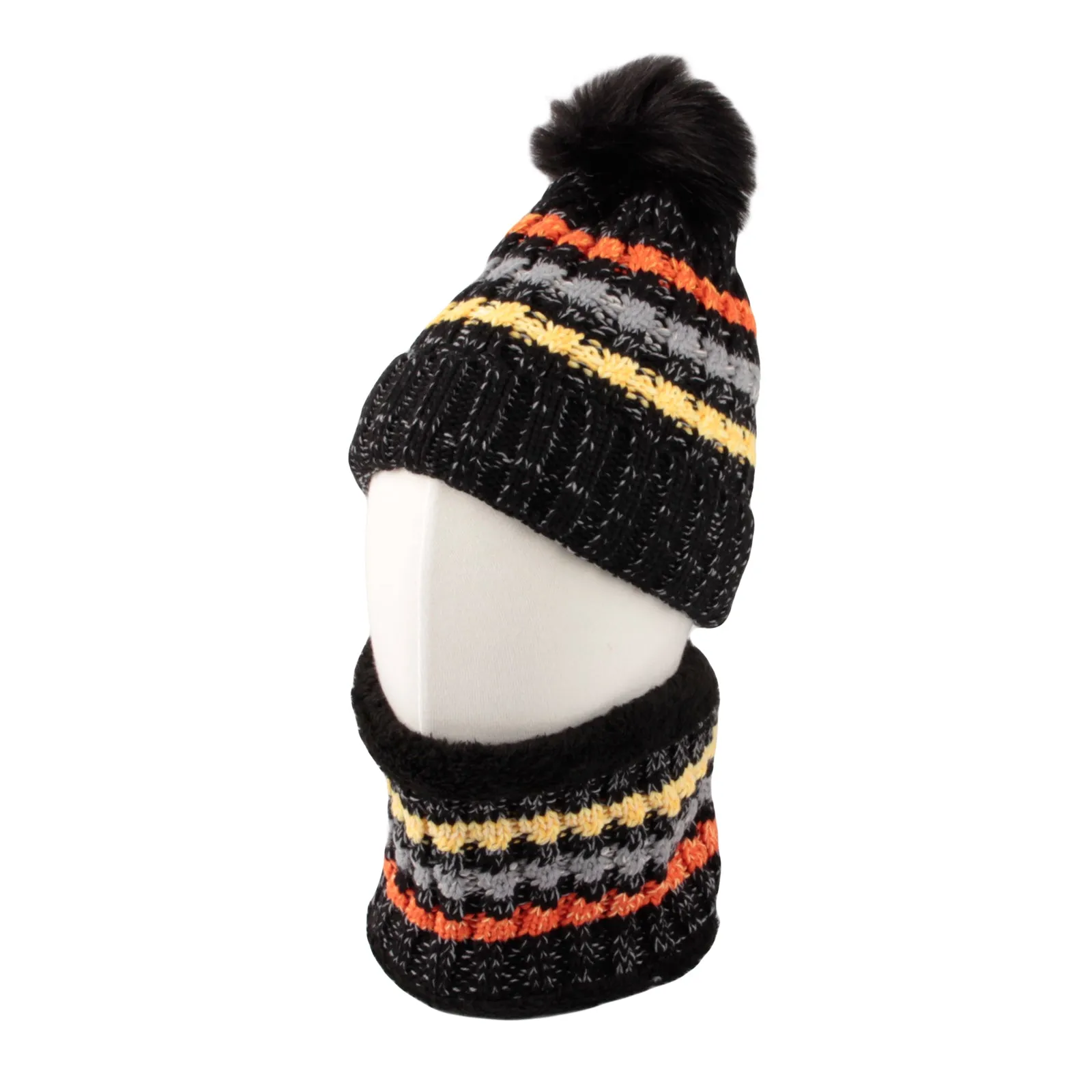 Women Knit Pom Beanie Scarf Set Winter Fleece Lined Hat XZX0072