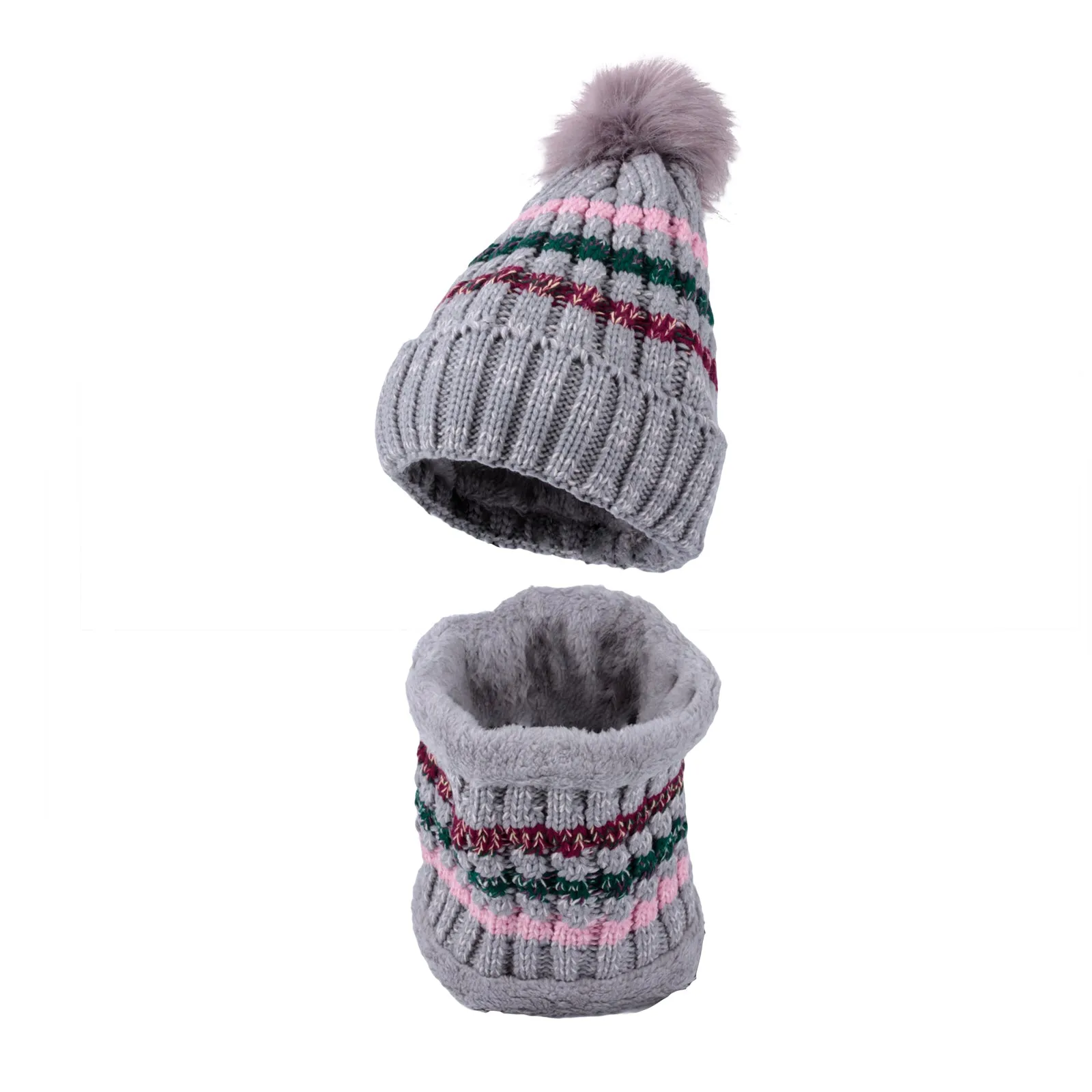 Women Knit Pom Beanie Scarf Set Winter Fleece Lined Hat XZX0072